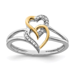Sterling Silver Rhodium Plated with 14K Yellow Gold Diamond Heart Ring - 2