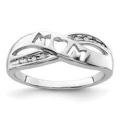 Sterling Silver Rhodium Plated Diamond MOM Ring - 3
