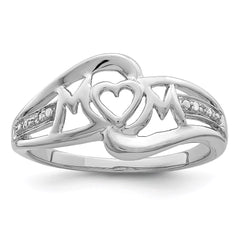 Sterling Silver Rhodium Plated Diamond Heart MOM Ring - 2