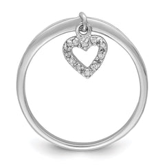 Sterling Silver Rhodium Plated Diamond Heart Dangle Ring - 2