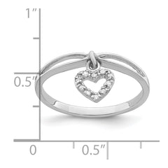Sterling Silver Rhodium Plated Diamond Heart Dangle Ring - 2