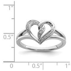 Sterling Silver Rhodium Plated Diamond Heart Ring - 6