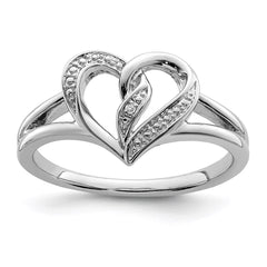 Sterling Silver Rhodium Plated Diamond Heart Ring - 8