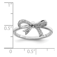 Sterling Silver Rhodium Plated Diamond Bow Ring - 3
