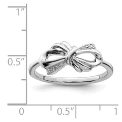Sterling Silver Rhodium Plated Diamond Bow Ring - 6