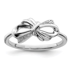 Sterling Silver Rhodium Plated Diamond Bow Ring - 5