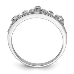 Sterling Silver Rhodium Plated Diamond Crown Ring - 7