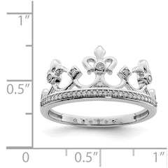 Sterling Silver Rhodium Plated Diamond Crown Ring - 9