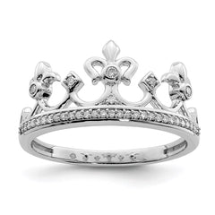 Sterling Silver Rhodium Plated Diamond Crown Ring - 7
