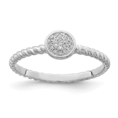 Sterling Silver Rhodium Plated White Diamond Stackable Ring - 2