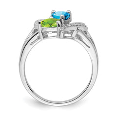 Sterling Silver Rhodium Blue Topaz Peridot Diam. Ring - 4
