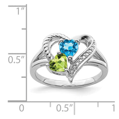 Sterling Silver Rhodium Blue Topaz Peridot Diam. Ring - 3