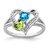 Sterling Silver Rhodium Blue Topaz Peridot Diam. Ring - 4