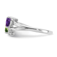Sterling Silver Rhodium Amethyst & Peridot Diam. Ring - 2