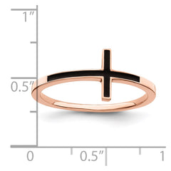 Sterling Silver Rose Gold-plated Antiqued Sideways Cross Ring - 3