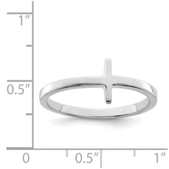 Sterling Silver Rhodium-plated Sideways Cross Ring - 3