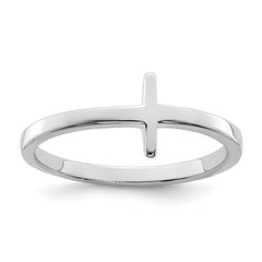 Sterling Silver Rhodium-plated Sideways Cross Ring - 2