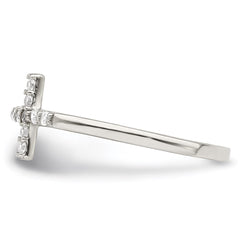 Sterling Silver Rhodium-plated CZ Sideways Cross Ring - 6