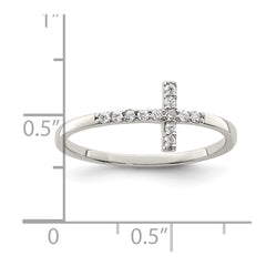 Sterling Silver Rhodium-plated CZ Sideways Cross Ring