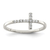 Sterling Silver Rhodium-plated CZ Sideways Cross Ring - 6