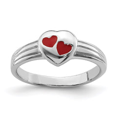 Sterling Silver RH-plated Polished & Red Enameled Heart Children's Ring - 2