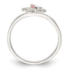 Sterling Silver Polished Pink CZ Butterfly Children's Ring - 2