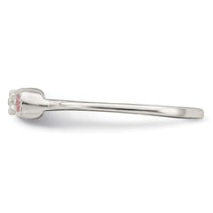 Sterling Silver Polished & Beaded Pink CZ Flower Children's Ring