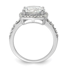Sterling Silver Rhodium-plated Polished CZ Square Halo Ring - 2