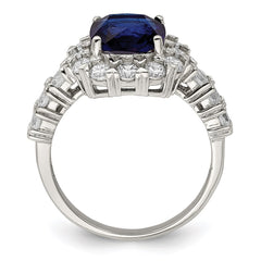 Sterling Silver Rhodium-plated Polished Blue Glass and CZ Ring - 2