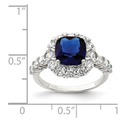 Sterling Silver Rhodium-plated Polished Blue Glass and CZ Ring - 2