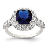 Sterling Silver Rhodium-plated Polished Blue Glass and CZ Ring - 3