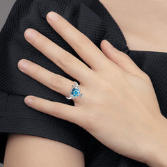 Sterling Silver Rhodium-plated Created Blue Opal Turtle Ring - 3