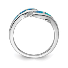 Sterling Silver Rhodium-plated Created Blue Opal Dolphins Ring - 2