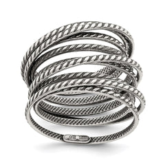 Sterling Silver Antiqued Textured One Piece Spring Ring - 3