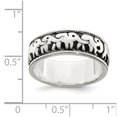 Sterling Silver Polished and Antiqued Elephants Ring - 2