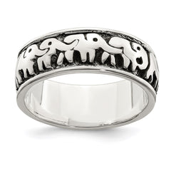 Sterling Silver Polished and Antiqued Elephants Ring - 2