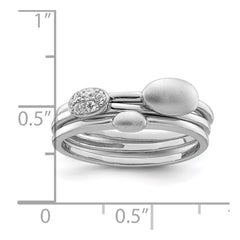 Sterling Silver Rhodium-plated Polished CZ 3 Ring Set - 3