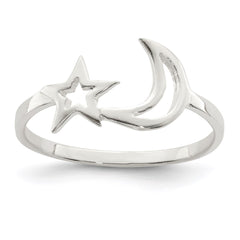 Sterling Silver Polished Star & Moon Ring - 3