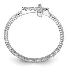 Sterling Silver Rhodium-plated Polished & Textured CZ Cross Ring - 5