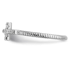 Sterling Silver Rhodium-plated Polished & Textured CZ Cross Ring - 5