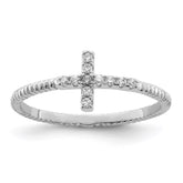 Sterling Silver Rhodium-plated Polished & Textured CZ Cross Ring - 3