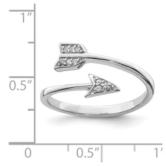 Sterling Silver Rhodium-plated Polished CZ Arrow Adjustable Ring