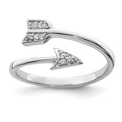 Sterling Silver Rhodium-plated Polished CZ Arrow Adjustable Ring