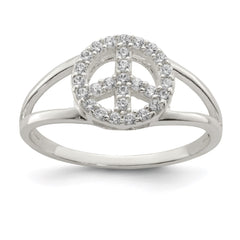 Sterling Silver Polished CZ Peace Sign Ring - 3