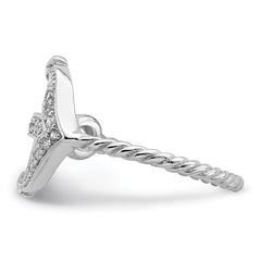 Sterling Silver Rhodium-plated Polished and Textured CZ Anchor Ring - 2