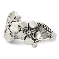 Sterling Silver Polished/Antiqued Flower Ring - 3
