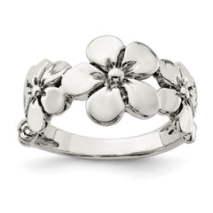 Sterling Silver Polished/Antiqued Flower Ring - 3