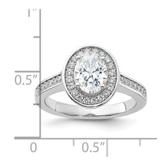 Sterling Silver Rhodium-plated & CZ Oval Ring