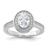 Sterling Silver Rhodium-plated & CZ Oval Ring - 2