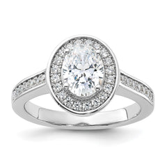 Sterling Silver Rhodium-plated & CZ Oval Ring - 2